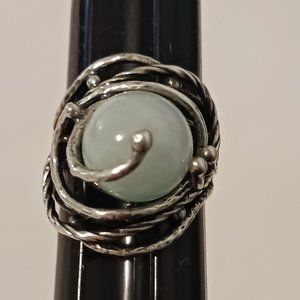 Or Paz Sterling Silver and Jade Ring - Size 8.5